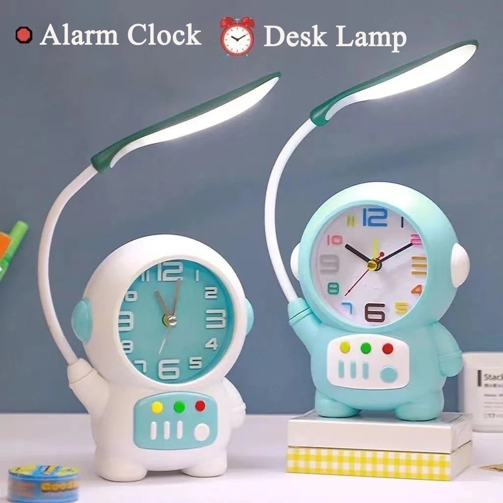 Cartoon Desk Lamp with Alarm Clock Desk Lamp Light Children Kids Reading Study Bedroom Living Room-